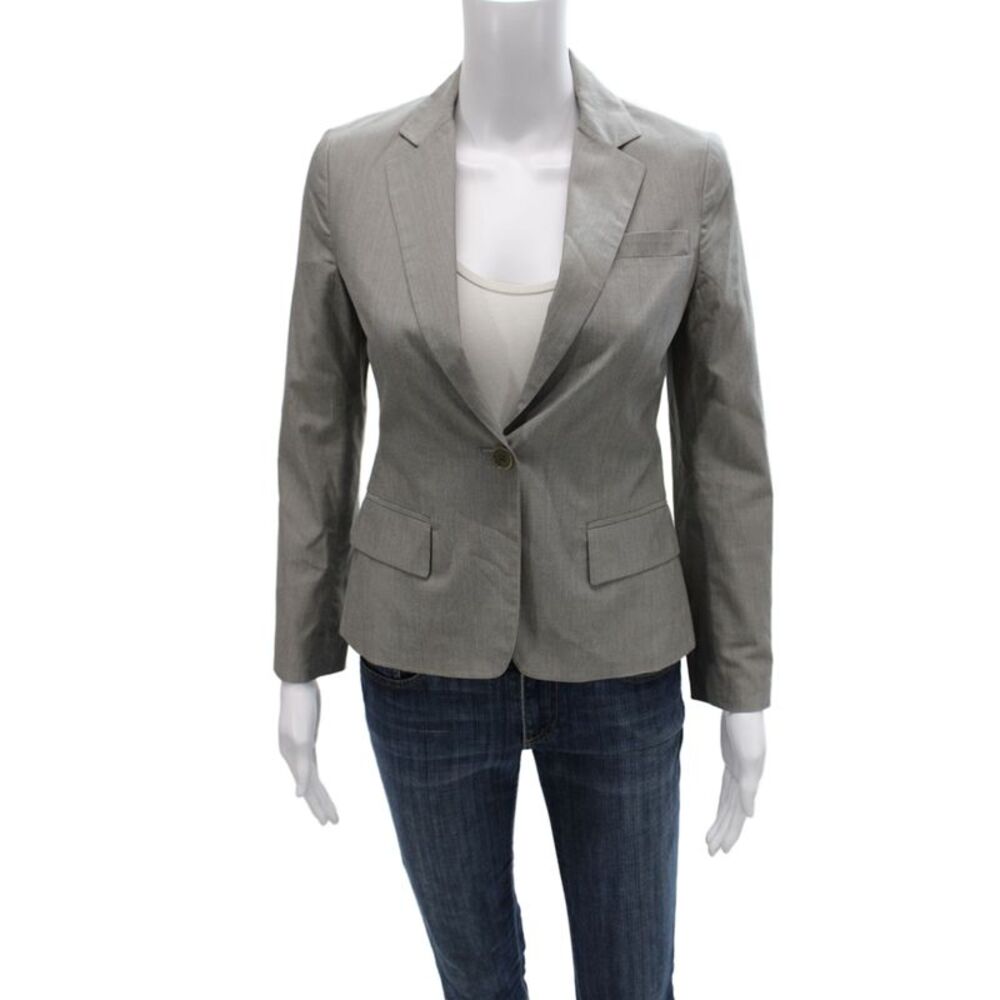 Theory Women Basic Jacket Gray Striped Cotton Long Sleeve Size 0